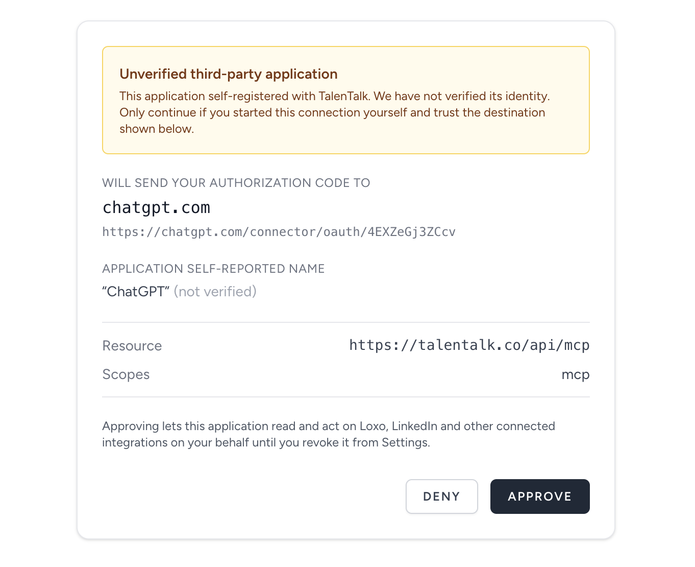 Approving the Talentalk connection from your account
