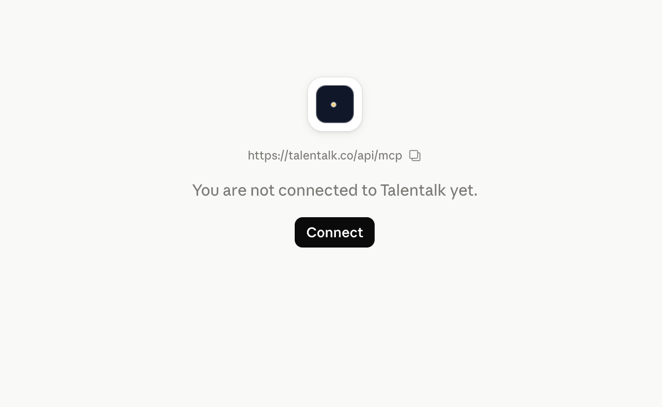 Claude prompting to connect to the Talentalk MCP server