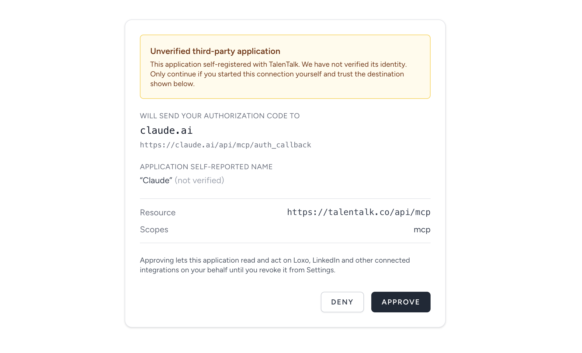 Approving the Talentalk connection from your account
