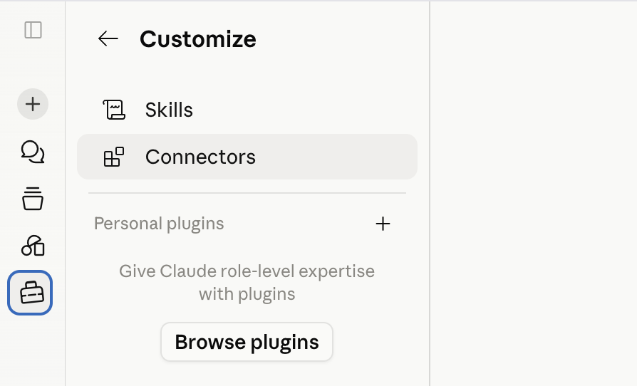 Adding a custom connector from the connectors menu