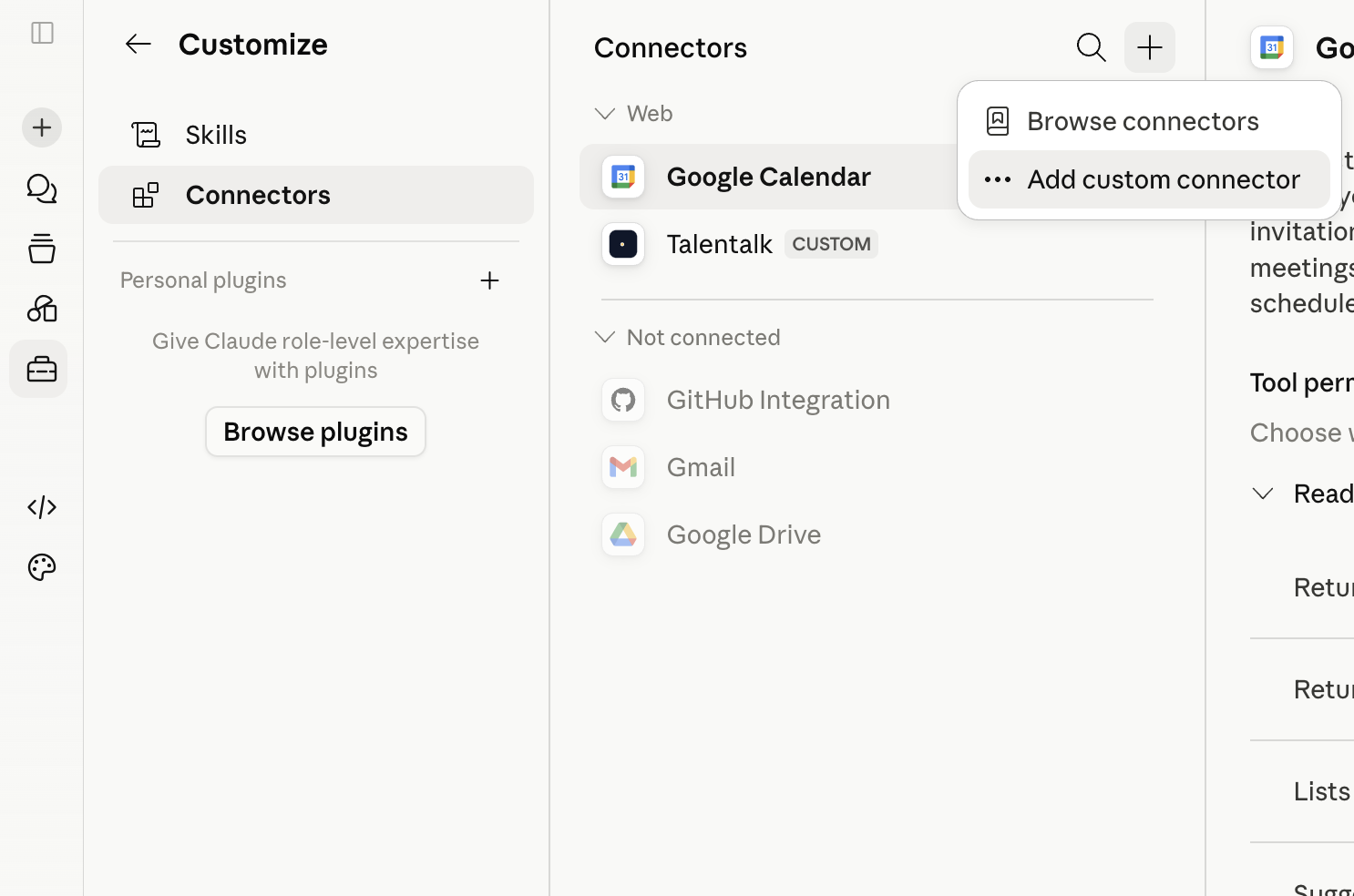 Naming the connector and pasting the Talentalk MCP URL