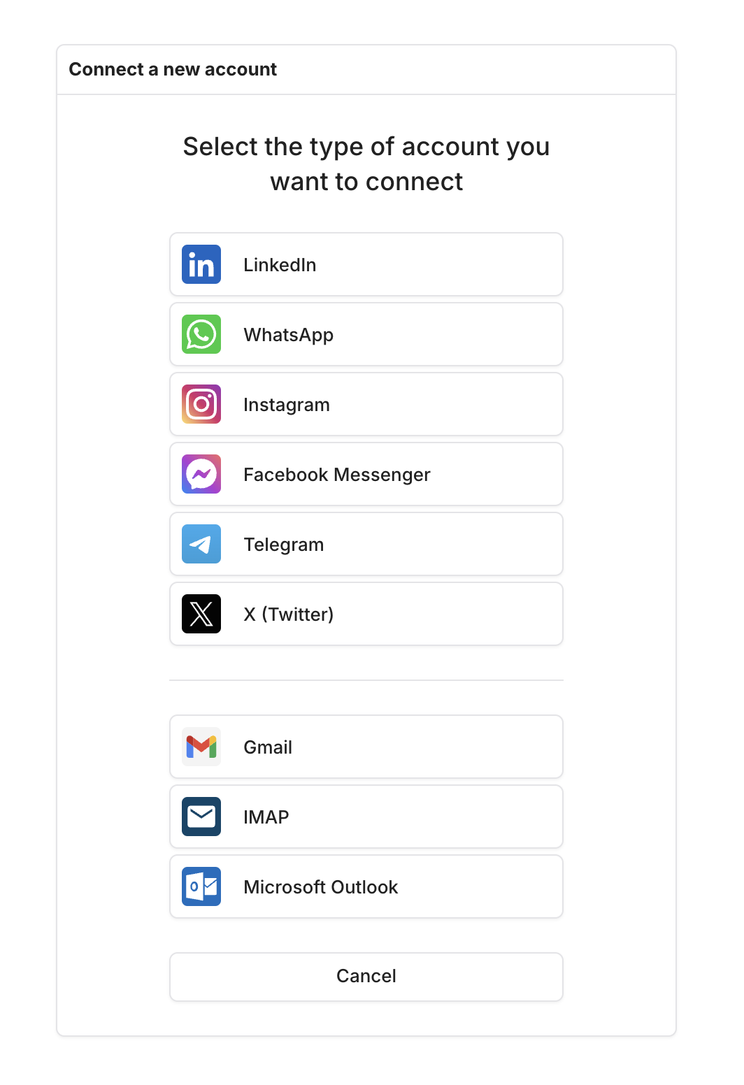 Image of the connection step to connect a LinkedIn account
